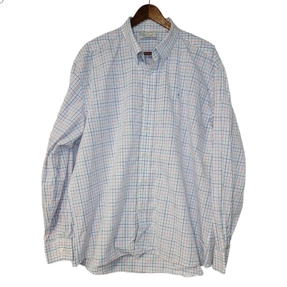 McElhinney Dry Goods Men's Grid Plaid Button Down Shirt Blue Green Pink Size XL - Picture 1 of 5